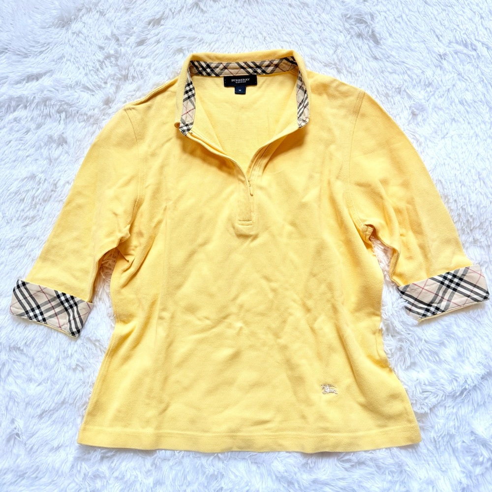 Burberry London Women 3/4 Sleeve Polo Shirt Nova Check Horse Yellow Size M Tops